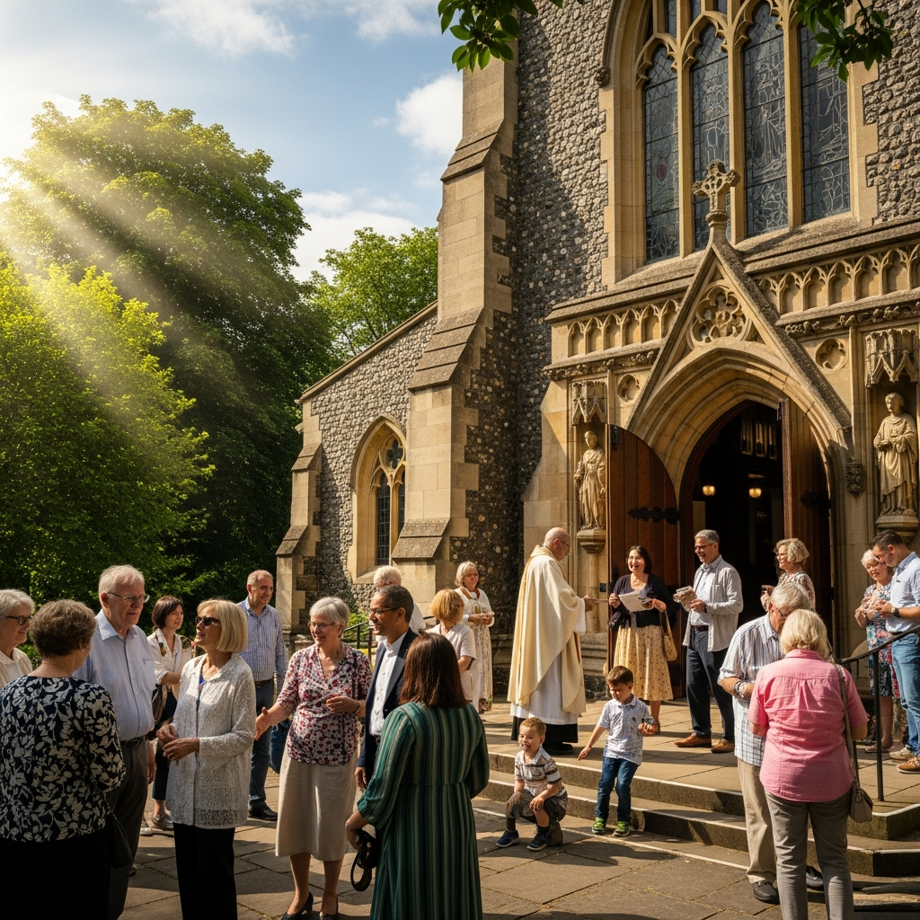 Madonna Ministry parishioners gathered outside the church