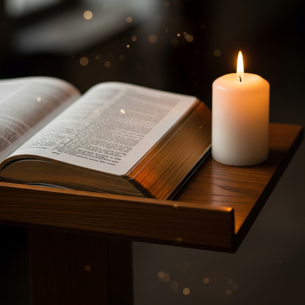 Open Bible with candle for daily readings